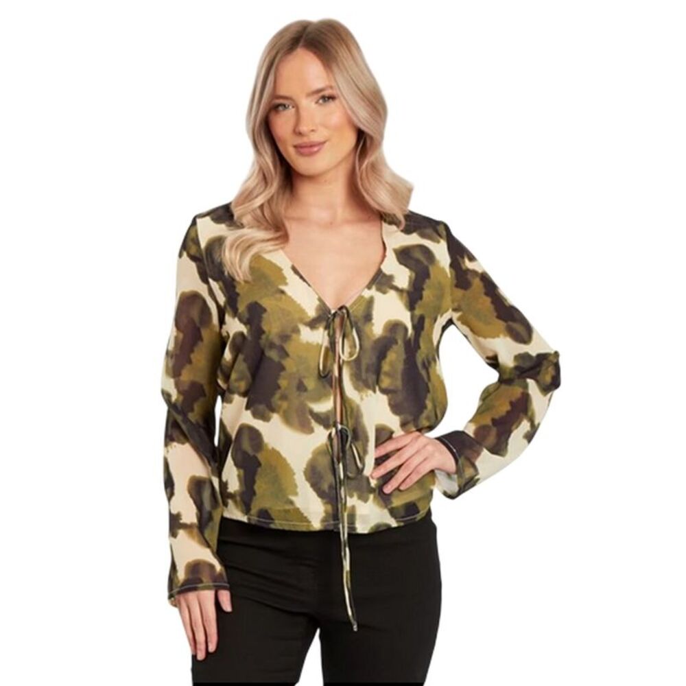 Influence Womens/Ladies Camouflage V Neck Long-Sleeved Blouse / Green